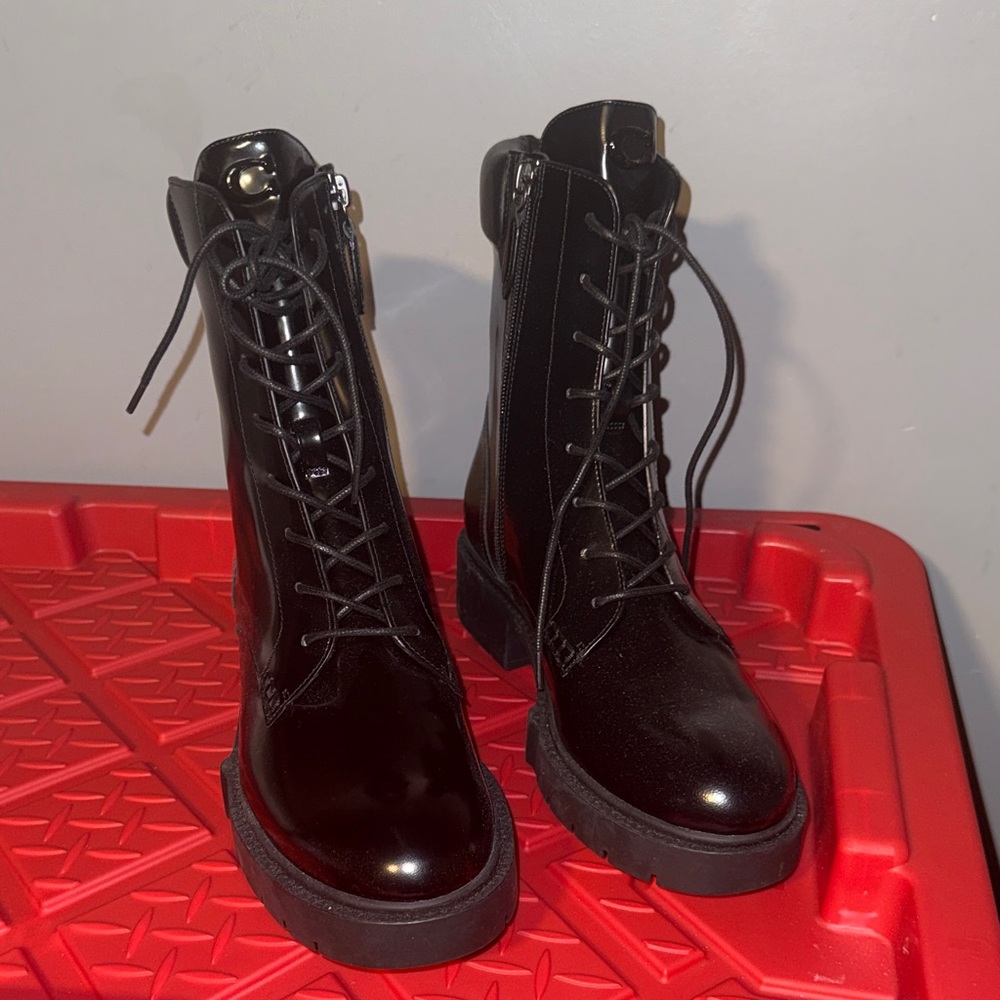 Coach Glossy Black Combat Boots - FLASH SALE!